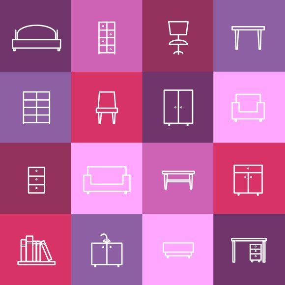 Home furniture line icons preview image.