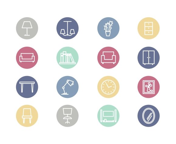 Home furniture line icons cover image.