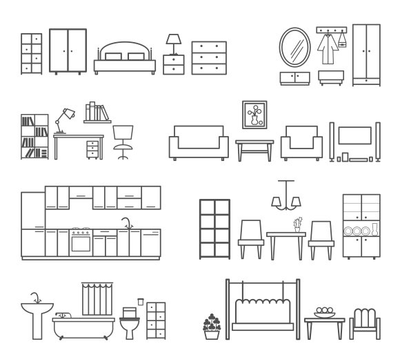 1504.m00.i101.n020.p.c25.214103134 home related icons. furniture for different rooms 238