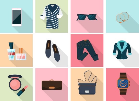 Women clothes and accessories icons cover image.