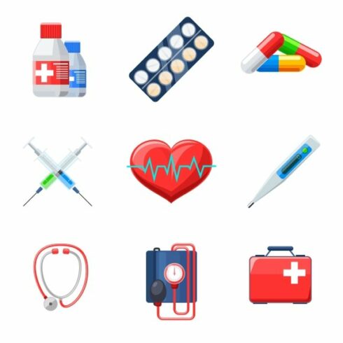 Flat medical icons cover image.