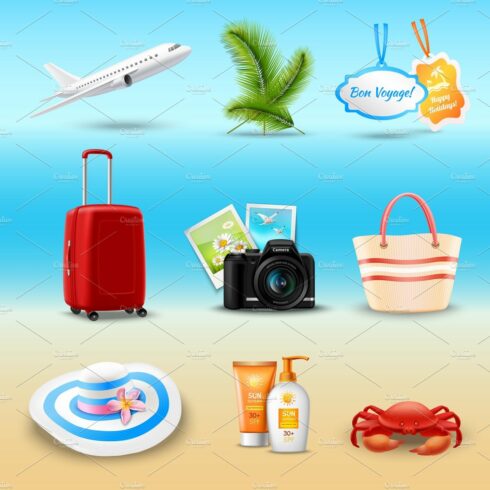 Vacation realistic icons set cover image.