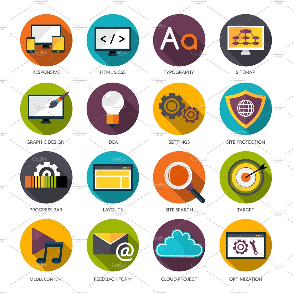 Web design flat icons set cover image.