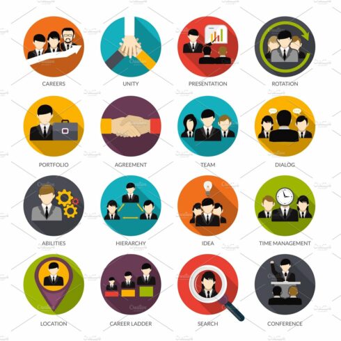 Human resources flat icons set cover image.