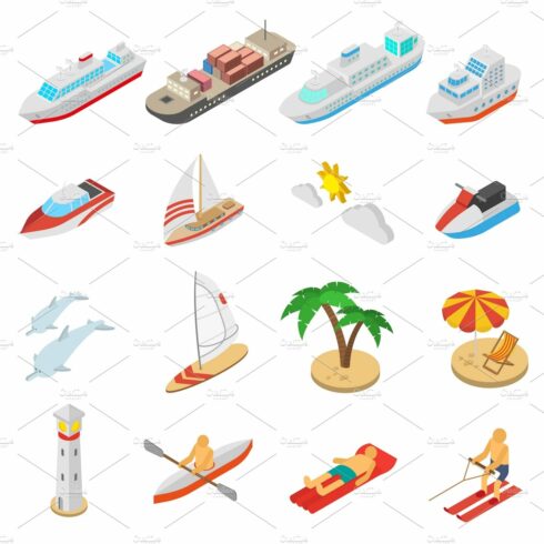 Ships and beach vacation icons cover image.