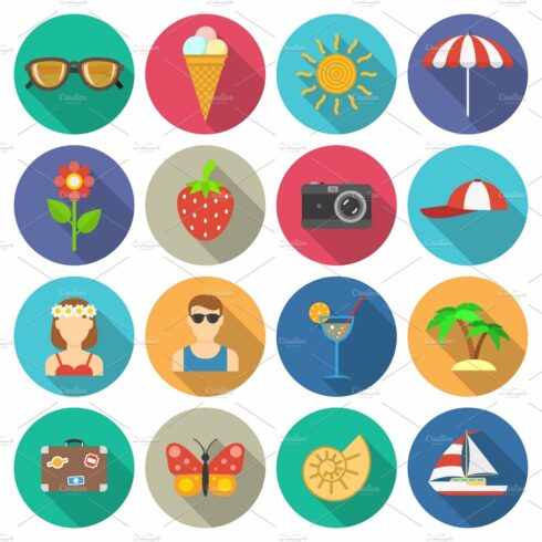 Summer vacations and traveling icons cover image.