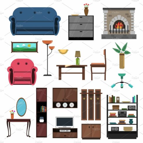 Interior icons flat set cover image.