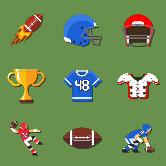 American football flat icons set cover image.