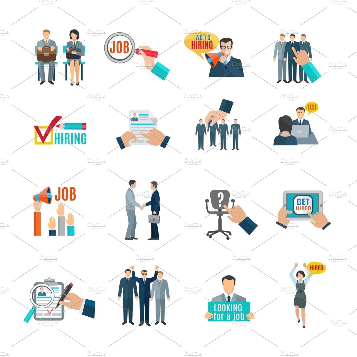 Hiring and recruitment icons set cover image.