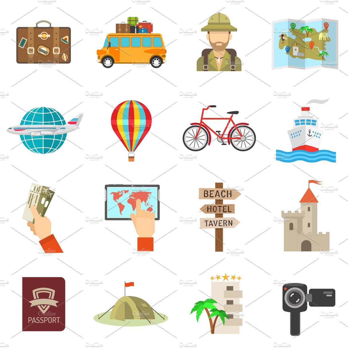 Travel icons flat set cover image.