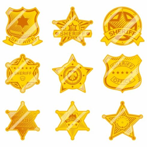 Golden sheriff star badges cover image.