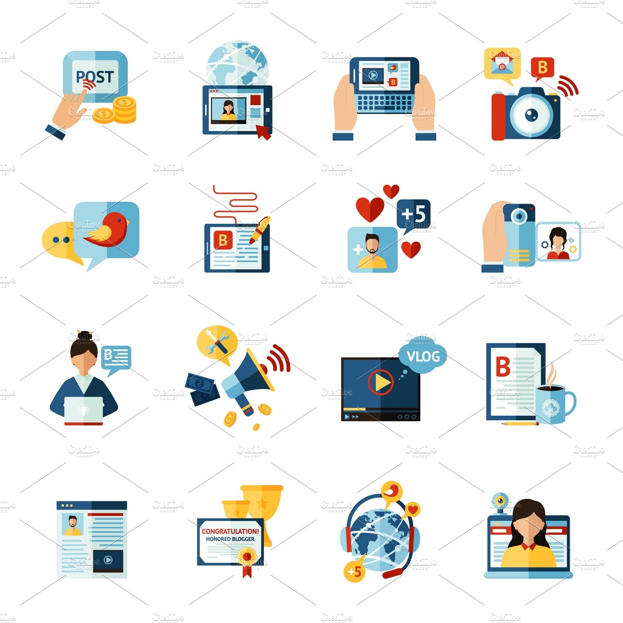 Social media web blogger icons cover image.