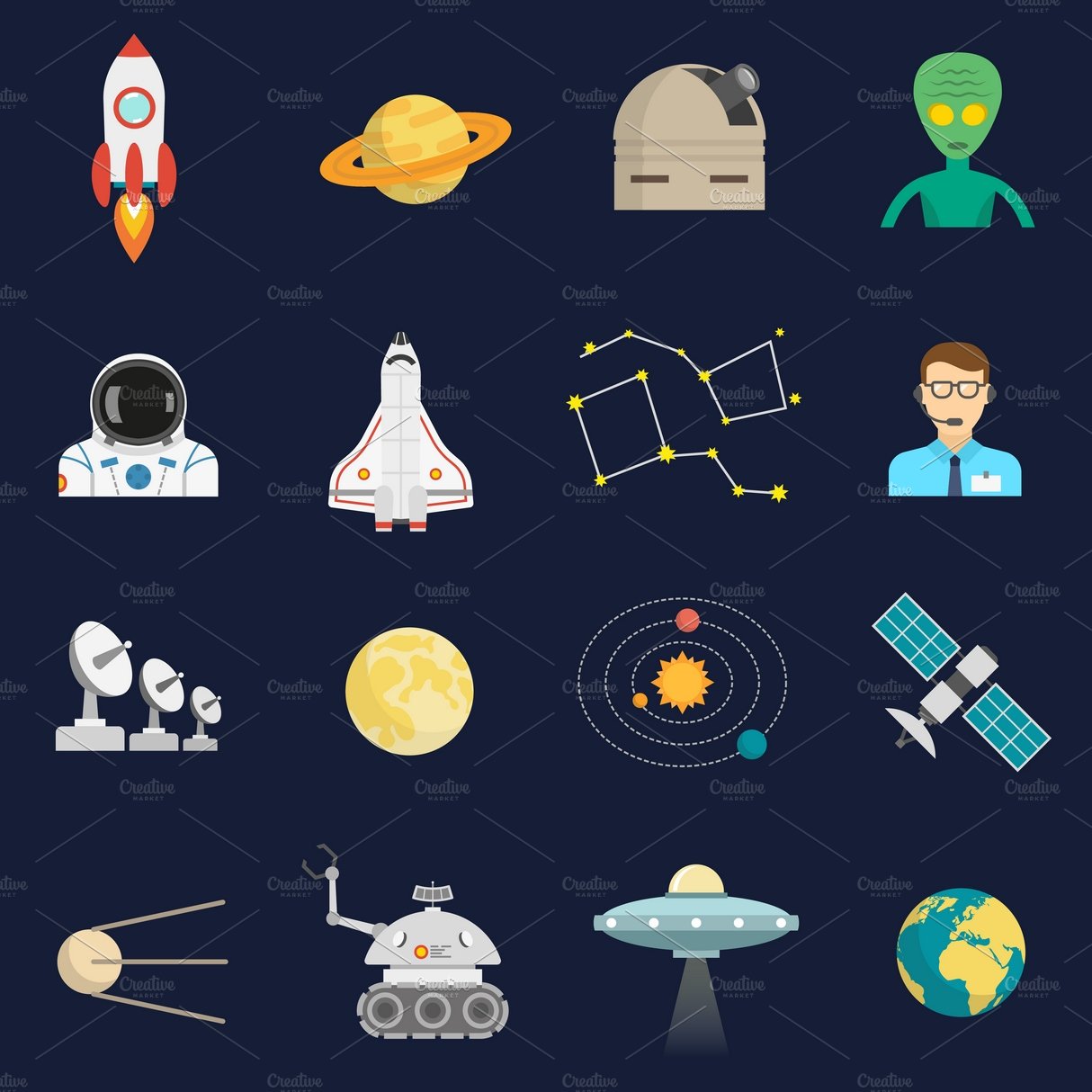Space universe symbols icons set cover image.