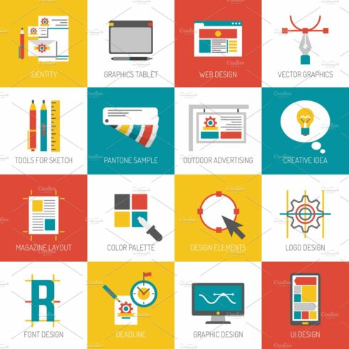 Graphic web and font design icons cover image.