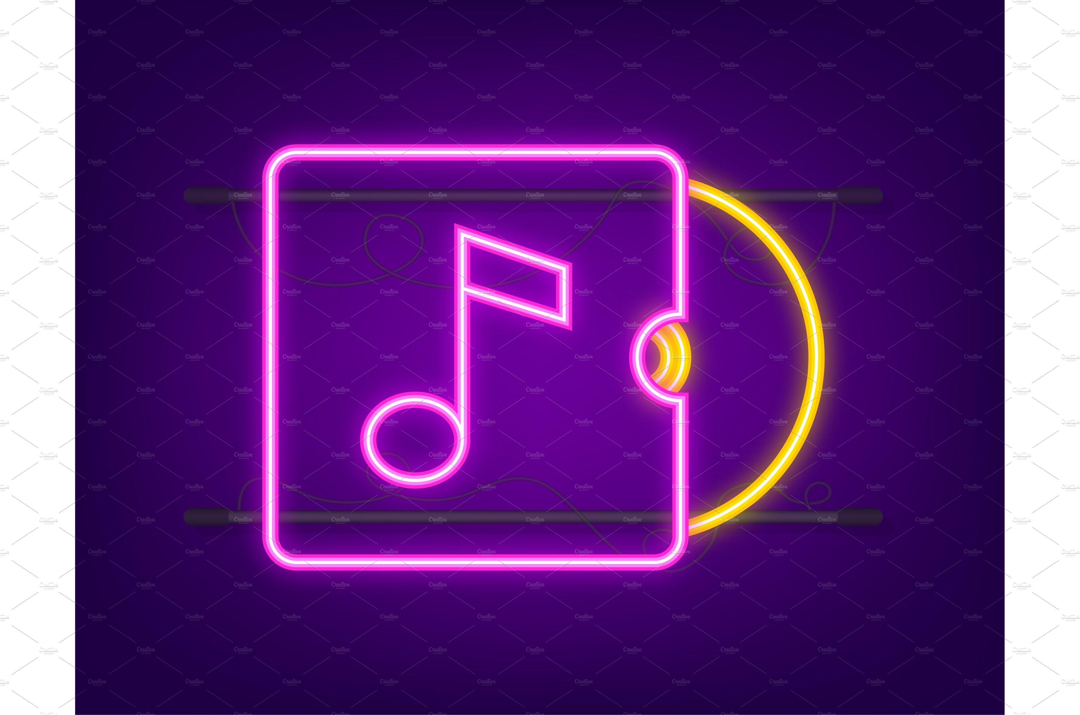 Music neon icon in flat style. Music cover image.