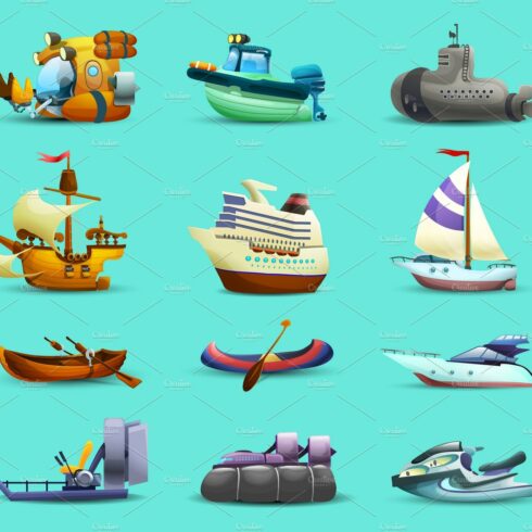 Ships and boats icons set cover image.