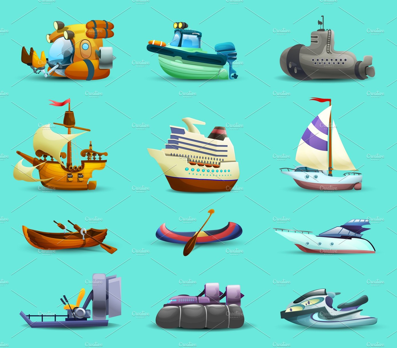 Ships and boats icons set cover image.