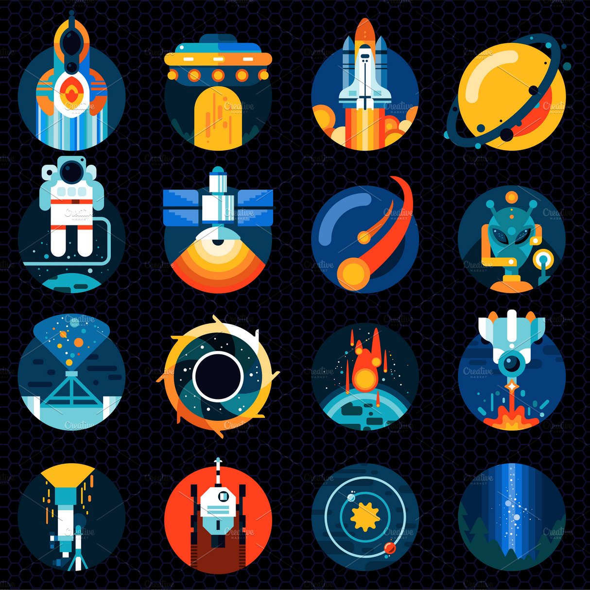 Space exploration icons set cover image.