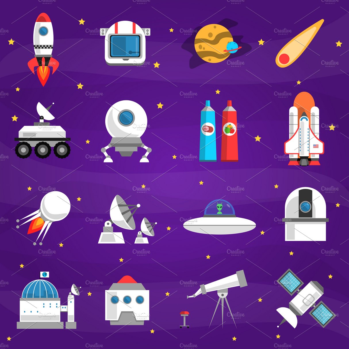 Space icons set cover image.