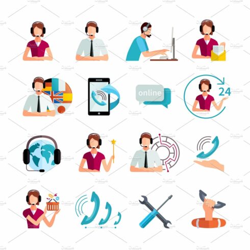 Customer support service icons set cover image.