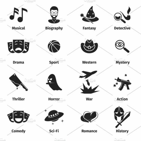 Movie genres vector icons cover image.