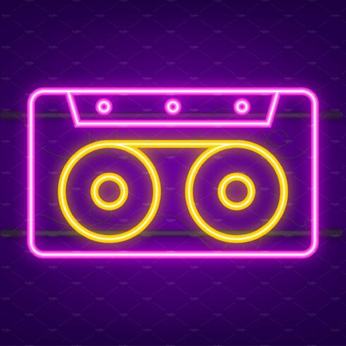 Music neon icon in flat style. Music cover image.