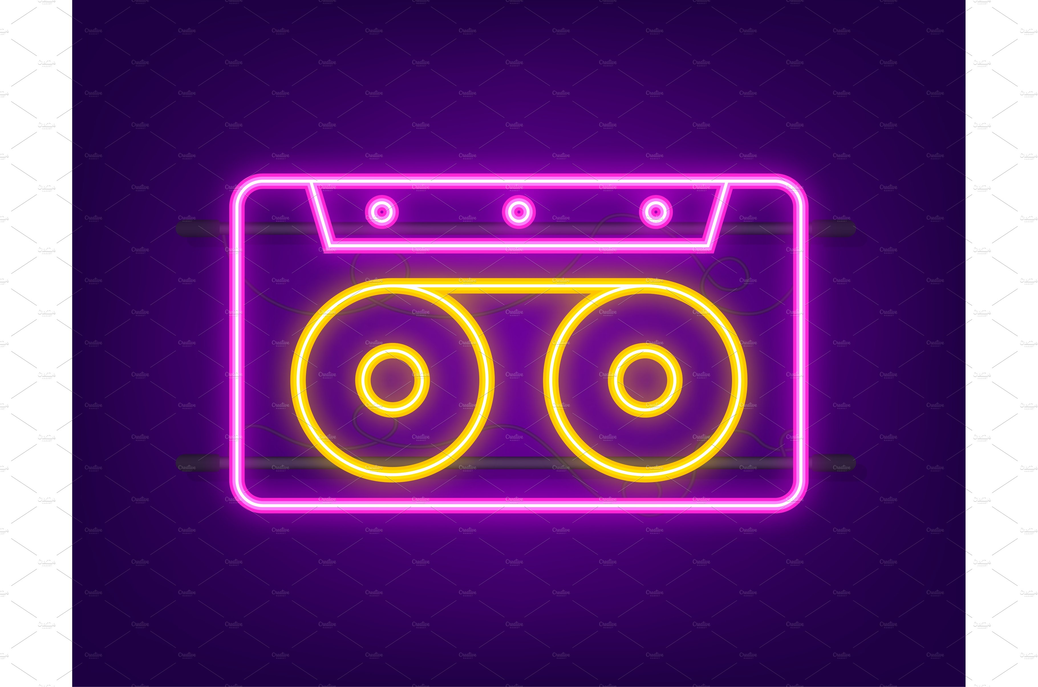 Music neon icon in flat style. Music cover image.