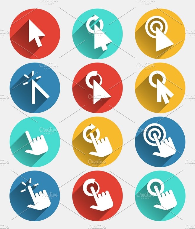 Hand cursor, arrow and click icons cover image.