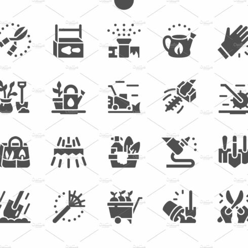 Landscaping equipment Icons cover image.