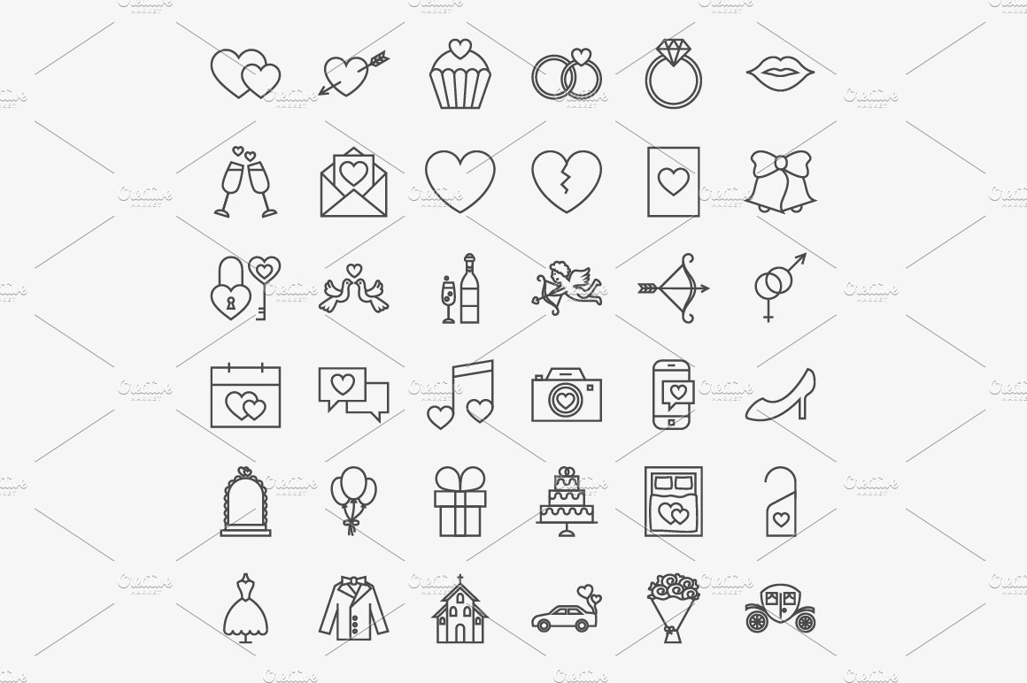 Wedding Line Art Icons preview image.
