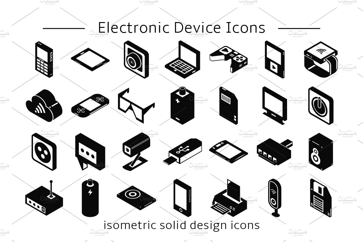 Electronic Device Isometric Icons preview image.