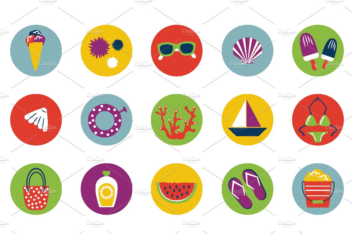 Set of summer modern icons. cover image.