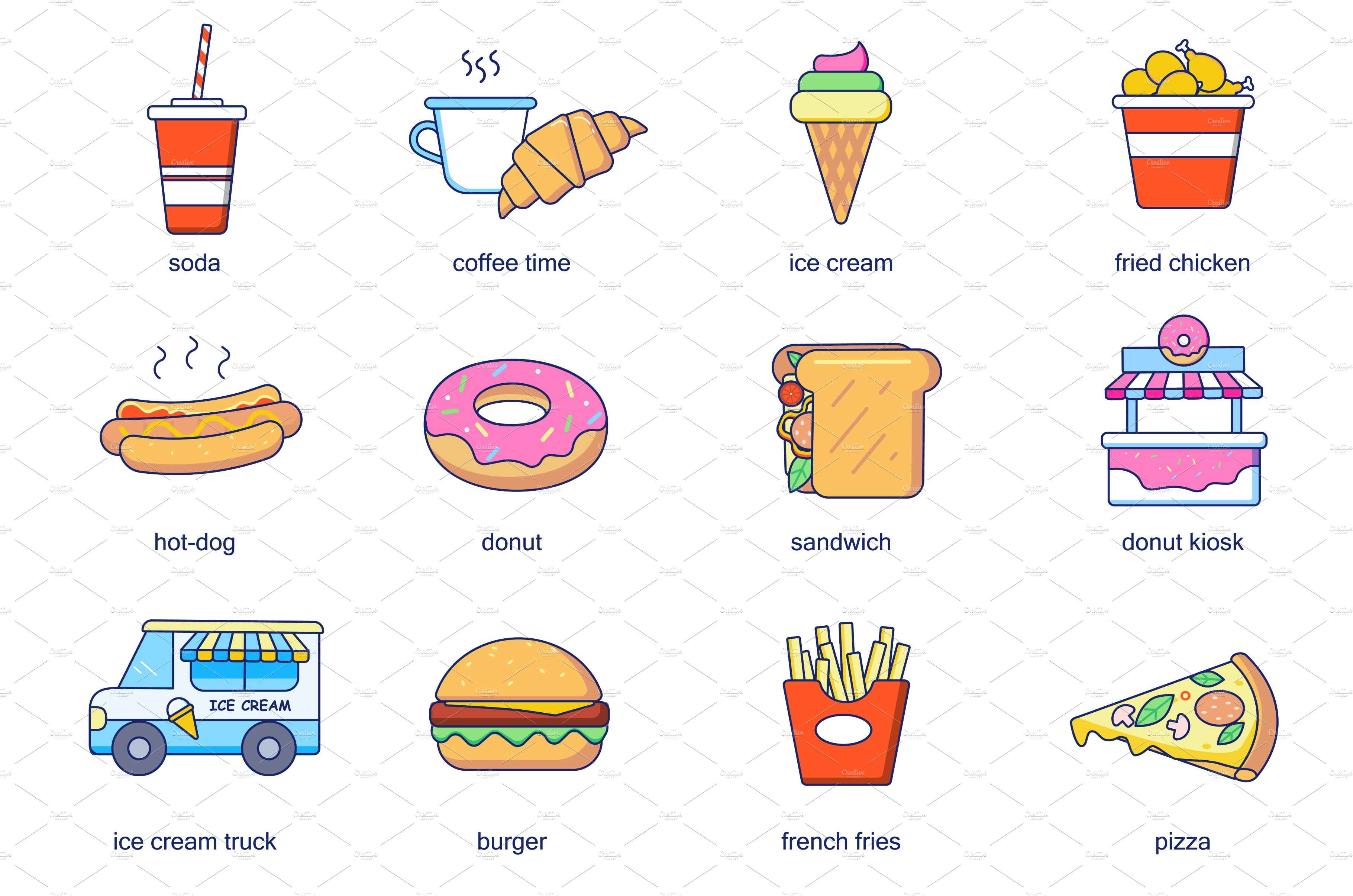 Fast food concept line icons set cover image.