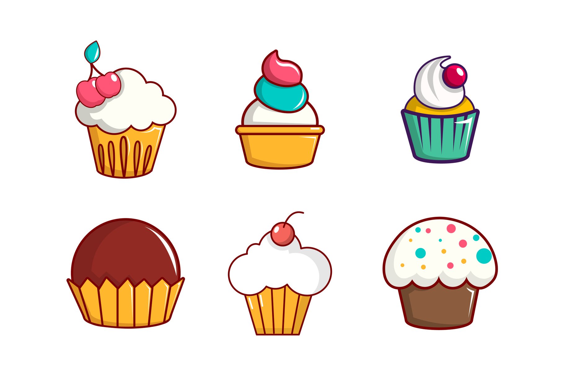 Cupcake icon set, cartoon style cover image.