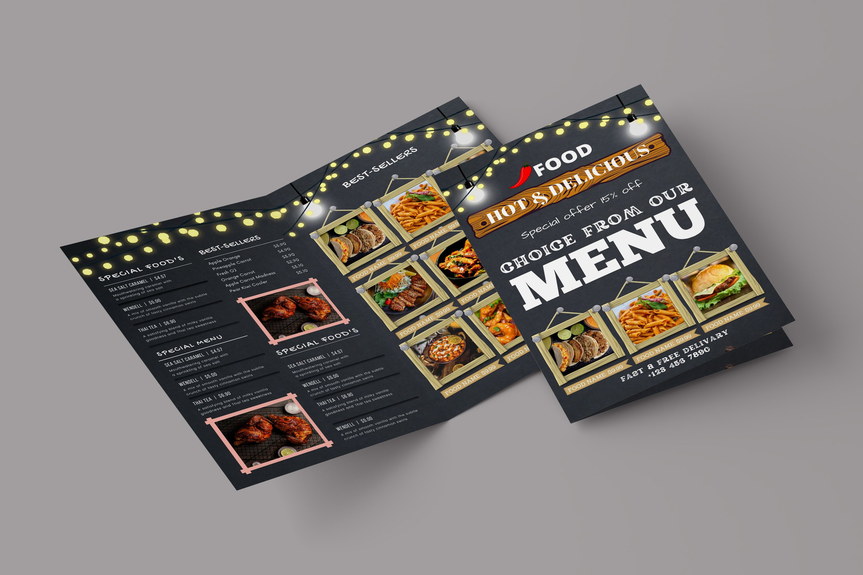 BiFold Food Menu Brochure Template preview image.