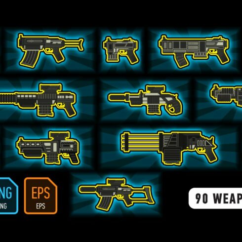 Weapons icons set cover image.
