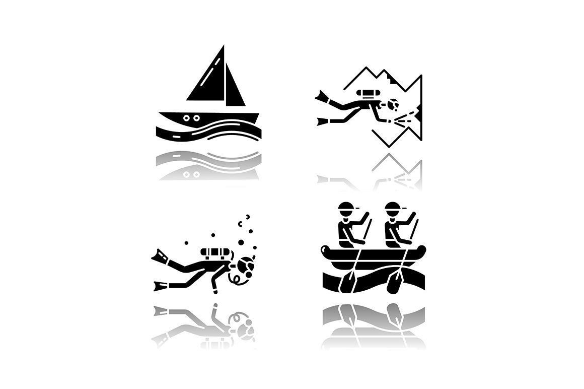 Watersports drop shadow black icons cover image.