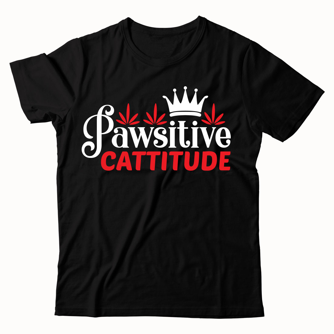 Black t - shirt with the words pawstivee and a crown on it.