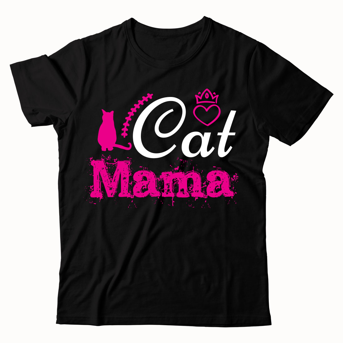 Black t - shirt with the words cat mama on it.