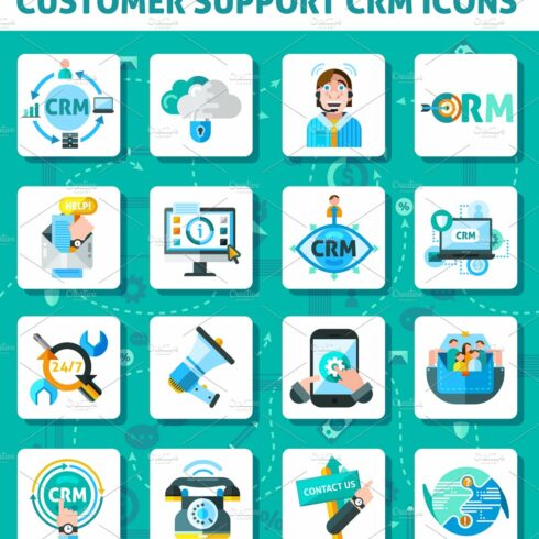 Customer support CRM icons set cover image.