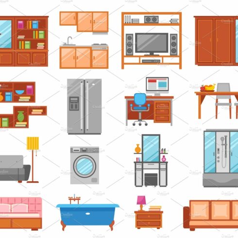Set of interior furniture icons cover image.