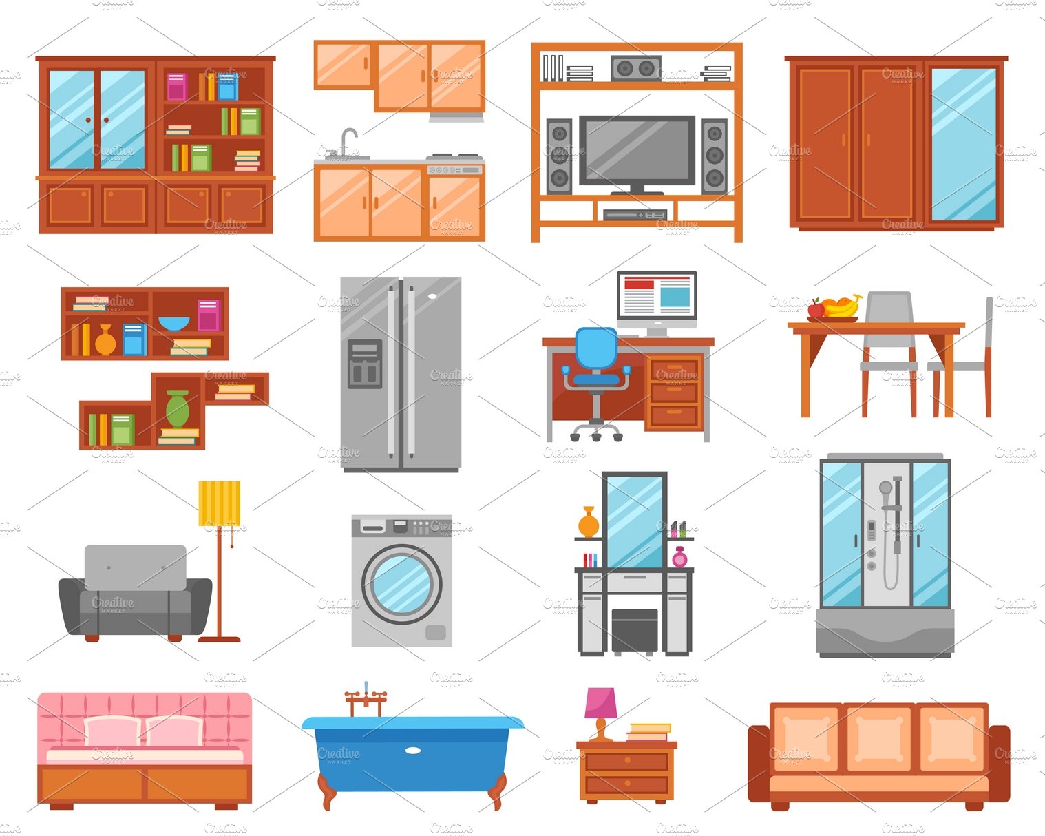 Set of interior furniture icons cover image.