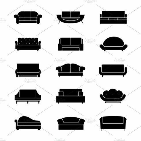 Sofas and couches furniture icons cover image.