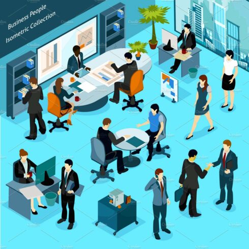 Business people isometric icons cover image.