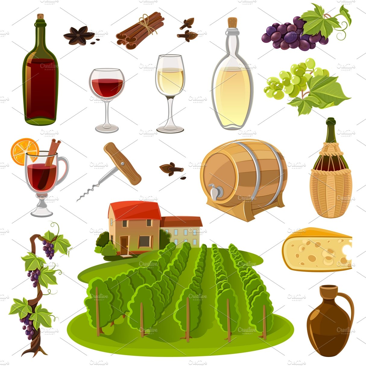 Wine cartoon icons set cover image.
