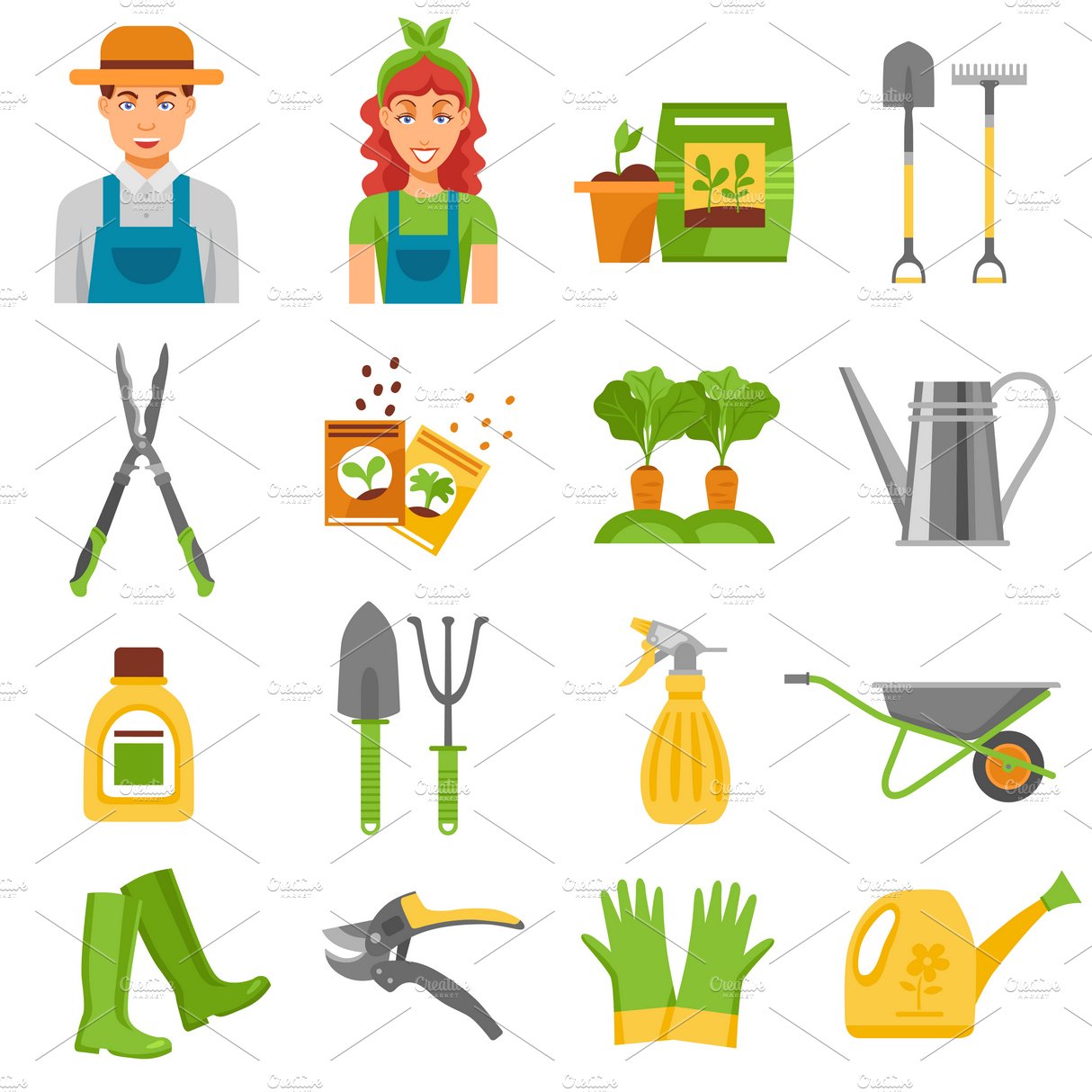 Farmers gardening tools icons set cover image.