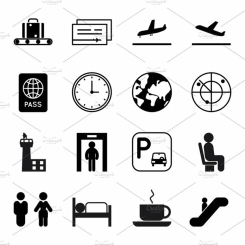 Airport and traveling vector icons cover image.