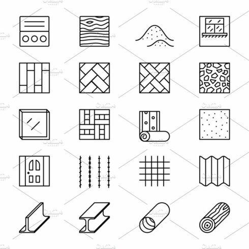 Building materials line vector icons cover image.