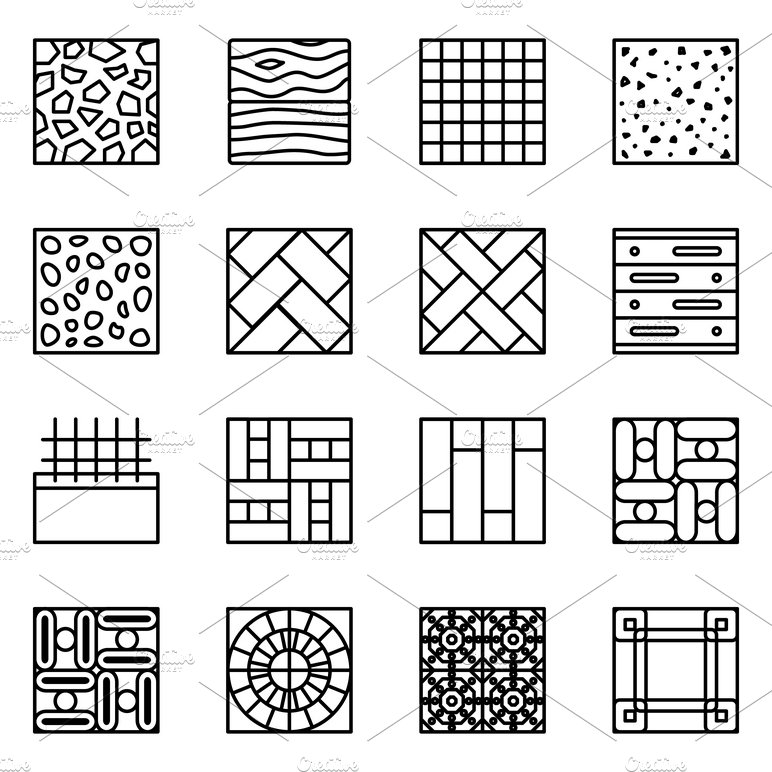 Floor material line vector icons cover image.