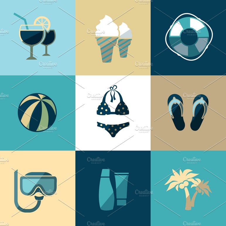 Summer vacation and beach icons cover image.